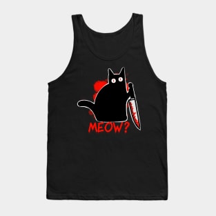 Murderous Black Cat with Knife - Meow funny halloween Tank Top